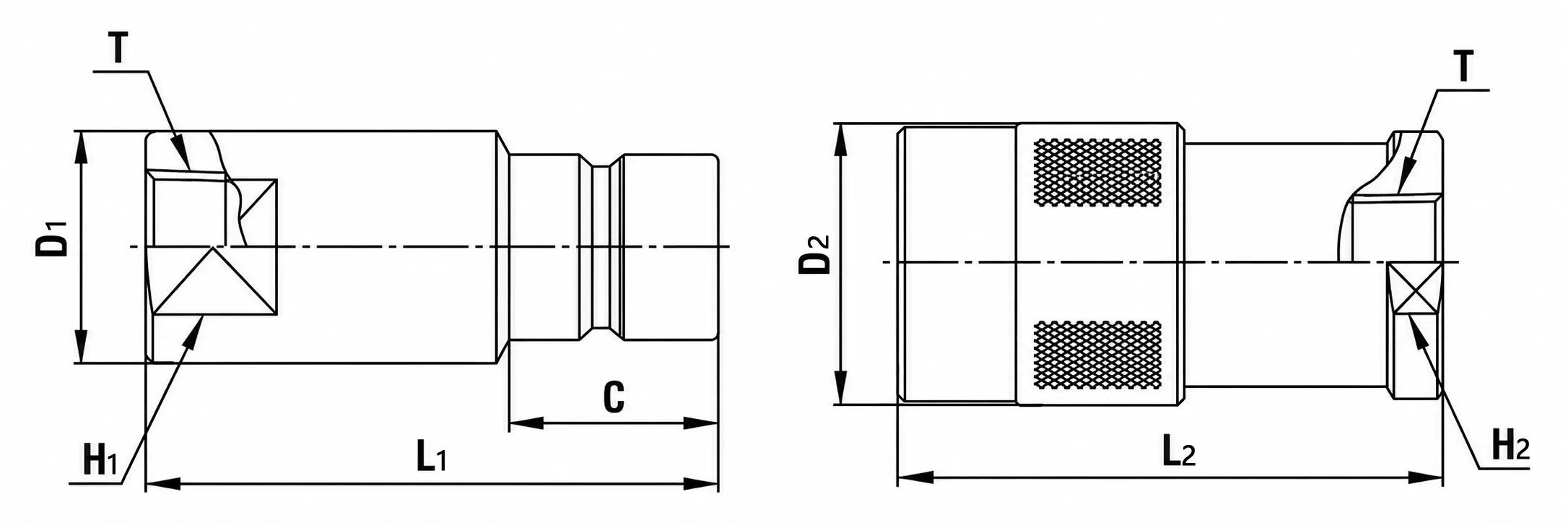 Coupling fitting sectional drawing
